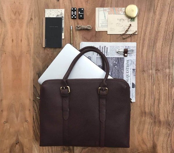 Dual Zip Laptop Bag Leather